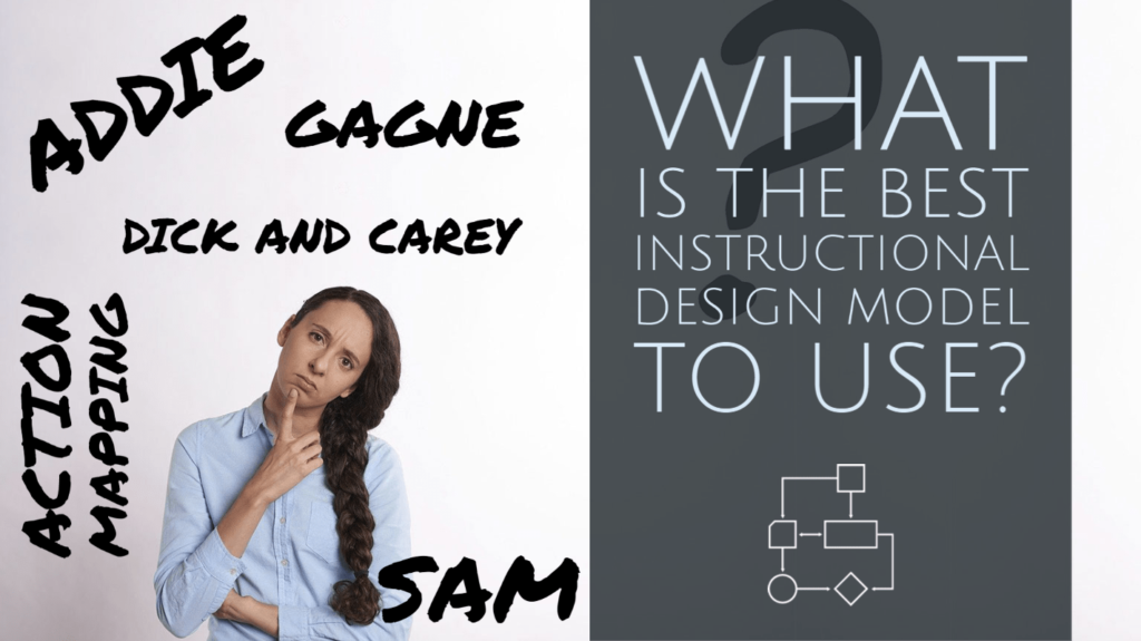 Instructional Design Models listed alongside a puzzled woman
